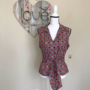 NWOT Jones New York Sleeveless Blouse Tie Waist L